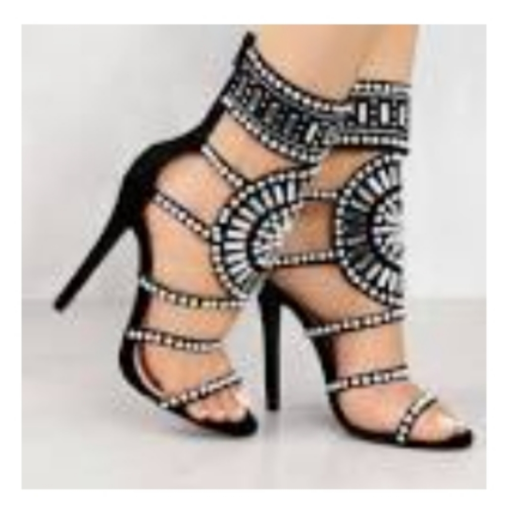 Black embellished heels